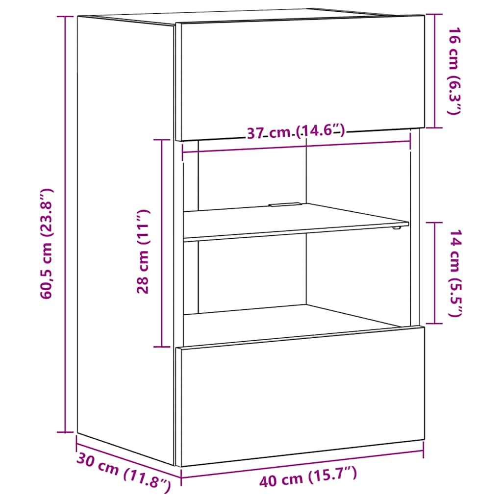 Nástěnné skříňky s LED osvětlením pro TV 2 ks betonově šedé 40 x 30 x 60,5 cm - obrázek 14