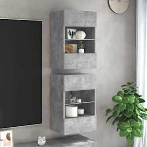 Stenske omarice z LED lučmi za TV 2 kosa betonsko siva 40x30x60,5 cm