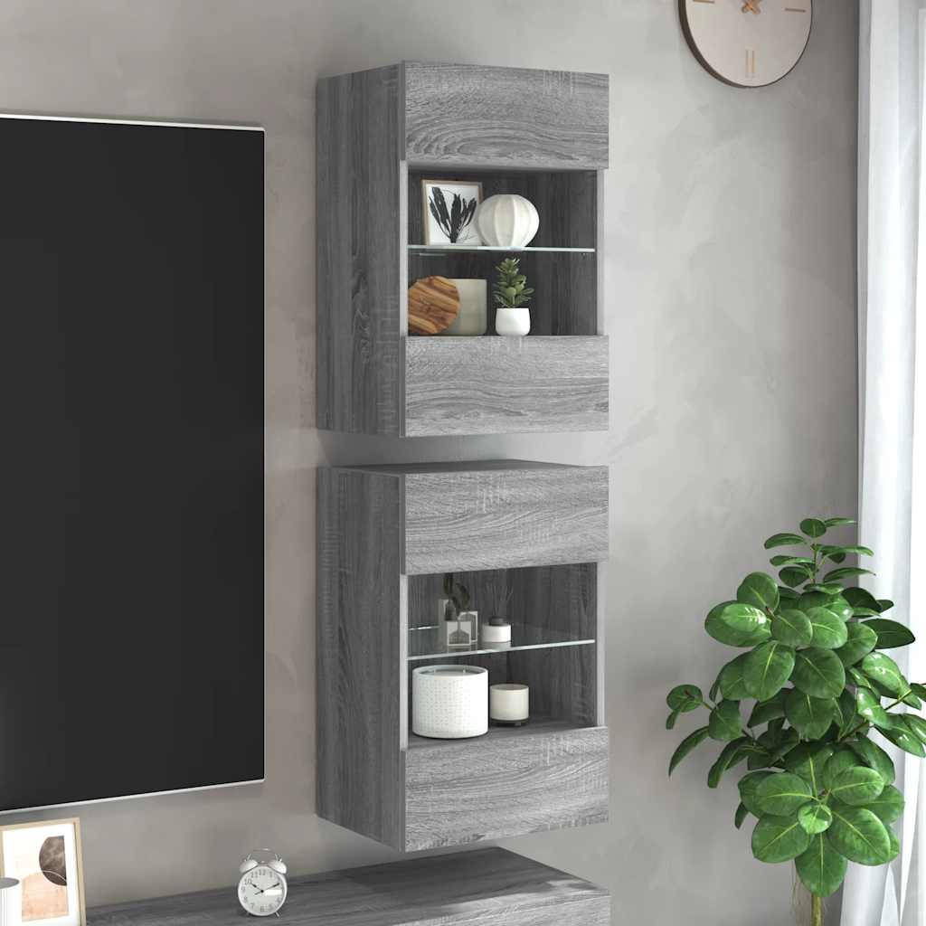 vidaXL TV-Wandschränke mit LED-Leuchten 2 Stk. Grau Sonoma