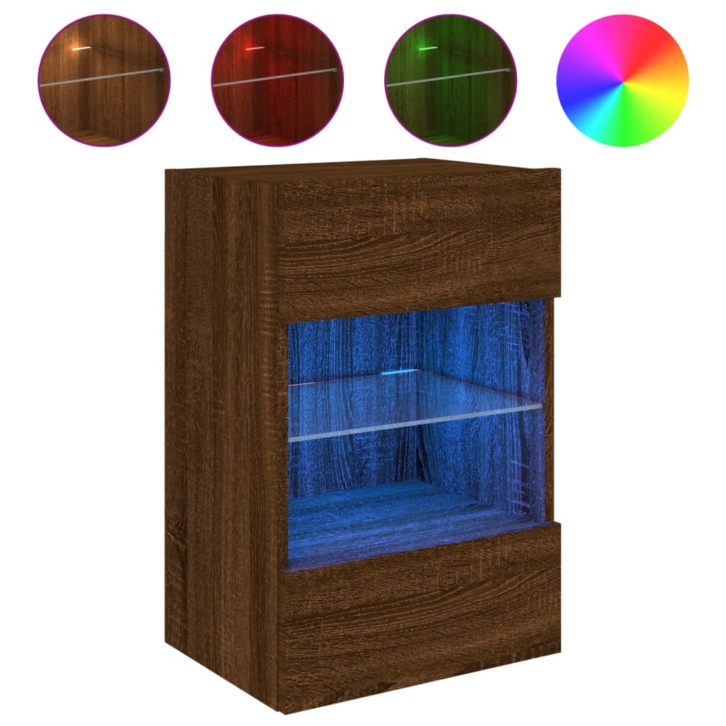 vidaXL Nástěnná TV skříňka s LED osvětlením hnědý dub 40x30x60,5 cm