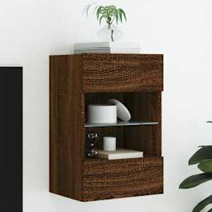Nástěnná TV skříňka s LED osvětlením hnědý dub 40x30x60,5 cm - obrázek 1