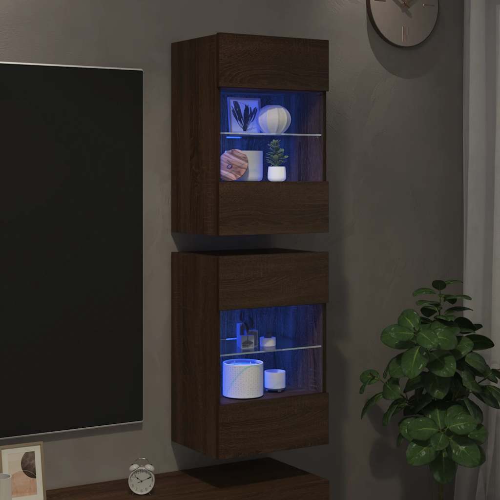 Thumbnail - vidaXL TV-Wandschränke mit LED-Leuchten 2 Stk. Braun Eichen-Optik