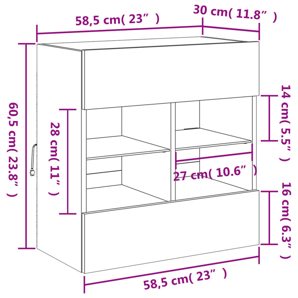 Nástěnná TV skříňka s LED osvětlením bílá 58,5 x 30 x 60,5 cm - obrázek 17