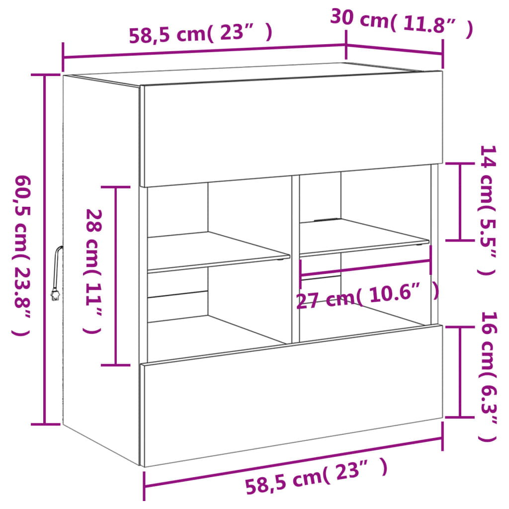 Nástěnná TV skříňka s LED osvětlením kouřový dub 58,5x30x60,5cm - obrázek 17