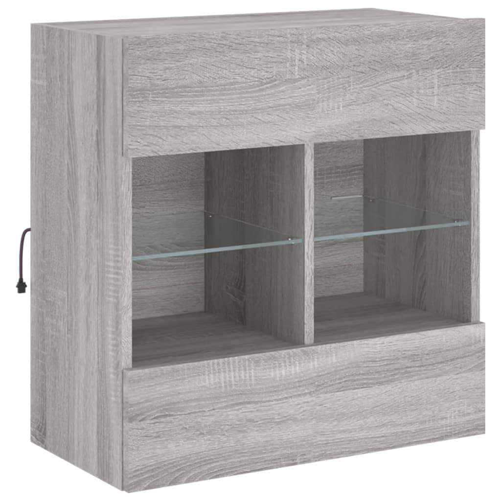 vidaXL szürke sonoma színű fali TV-szekrény LED-ekkel 58,5x30x60,5 cm