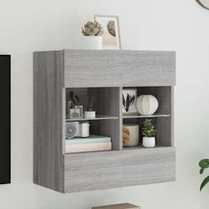 Nástěnná TV skříňka s LED osvětlením šedá sonoma 58,5x30x60,5cm - obrázek 1