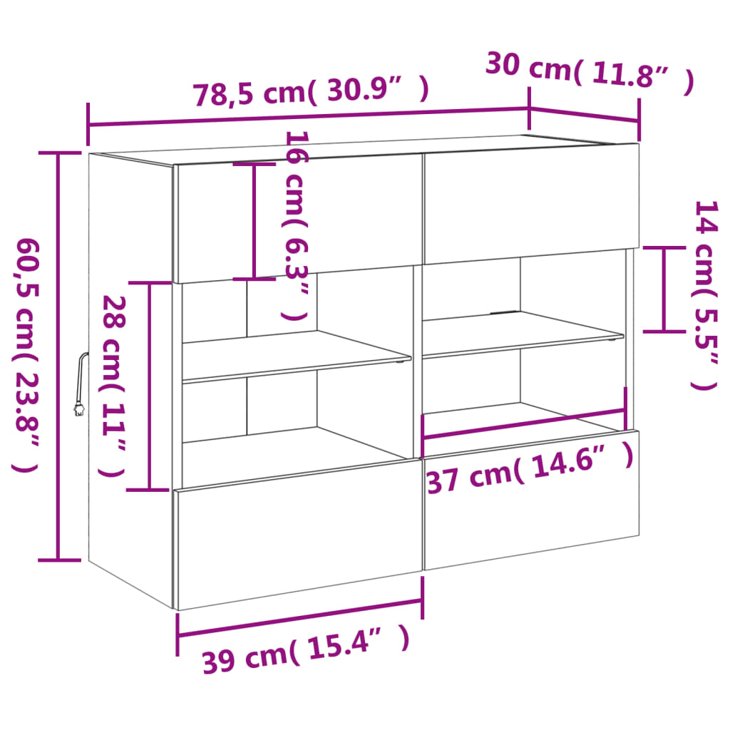 Nástěnná TV skříňka s LED osvětlením dub sonoma 78,5x30x60,5 cm - obrázek 17
