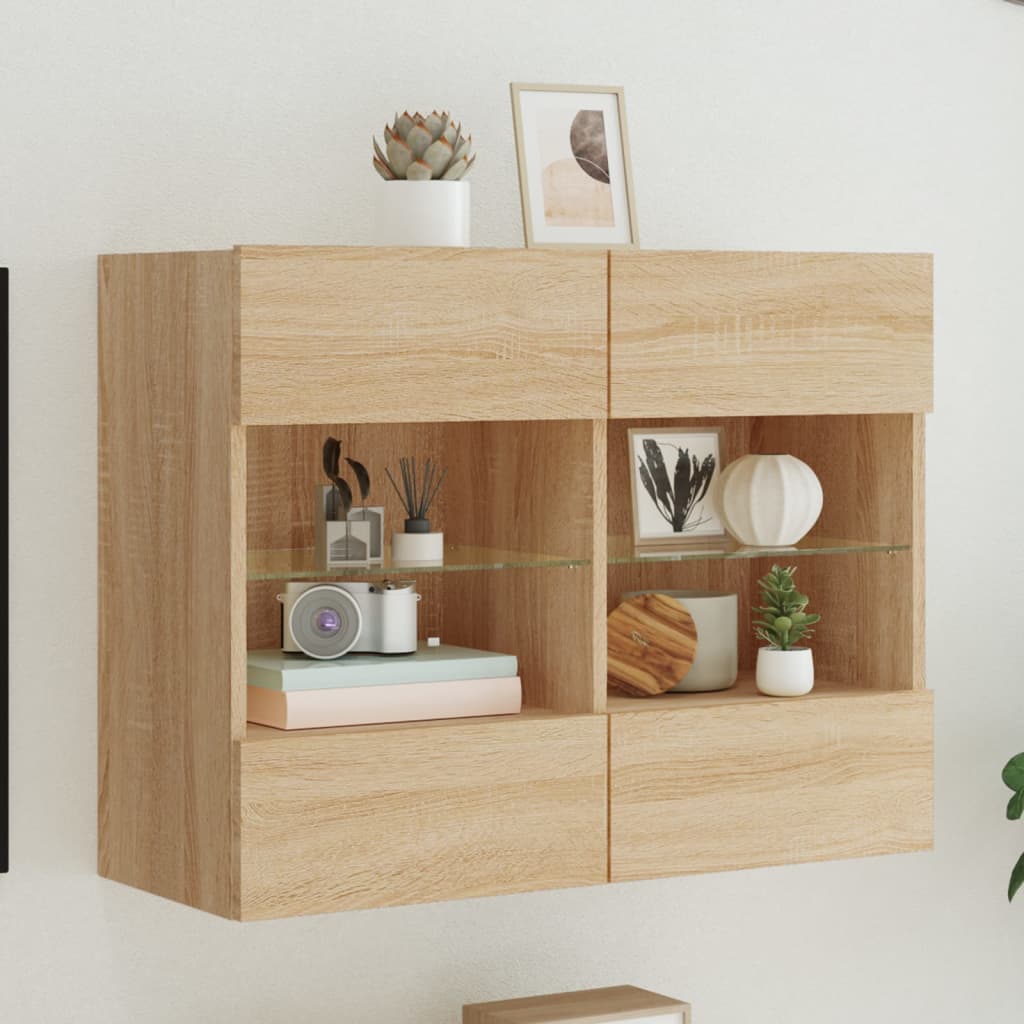 TV-Wandschrank mit LED-Leuchten Sonoma-Eiche 78,5x30x60,5 cm