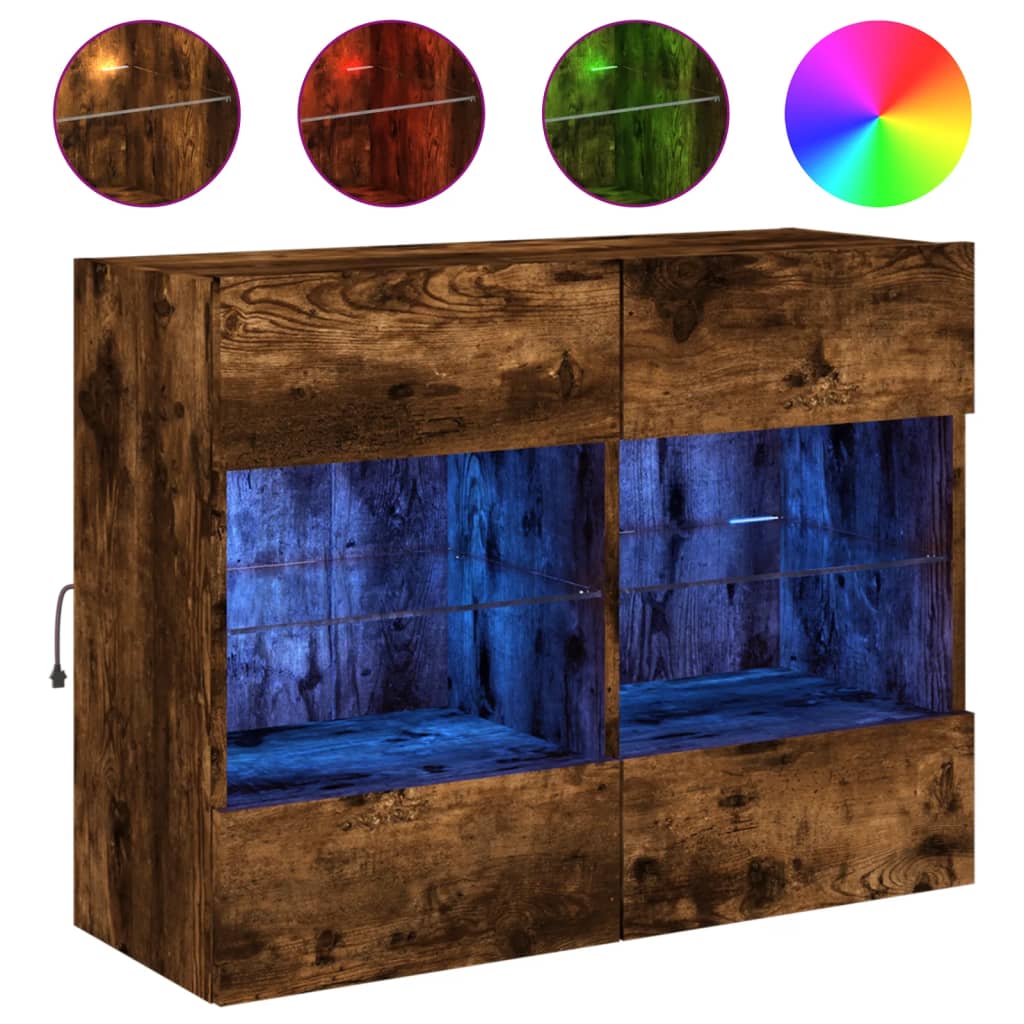 vidaXL Nástěnná TV skříňka s LED osvětlením kouřový dub 78,5x30x60,5cm
