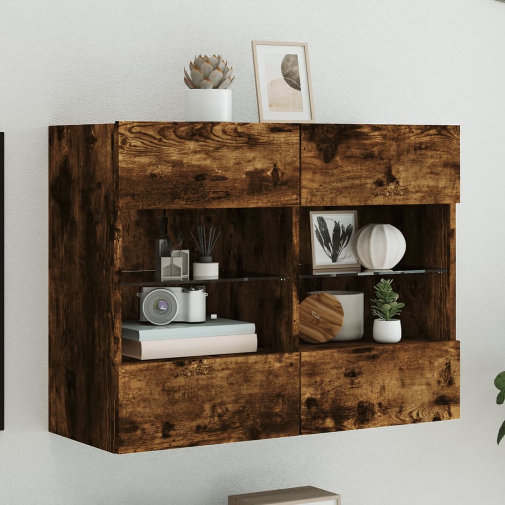 vidaXL TV-Wandschrank mit LED-Leuchten Räuchereiche 78,5x30x60,5 cm