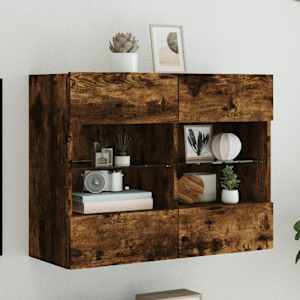 Nástěnná TV skříňka s LED osvětlením kouřový dub 78,5x30x60,5cm - obrázek 1