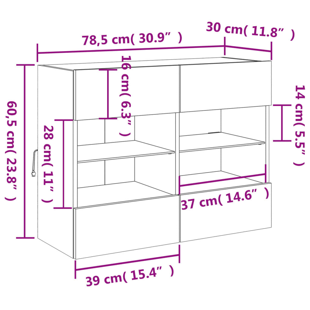 Nástěnná TV skříňka s LED osvětlením hnědý dub 78,5x30x60,5 cm - obrázek 17