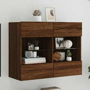 Stenska TV omarica z LED lučkami rjavi hrast 78,5x30x60,5 cm