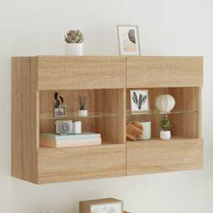 Stenska TV omarica z LED lučkami sonoma hrast 98,5x30x60,5 cm