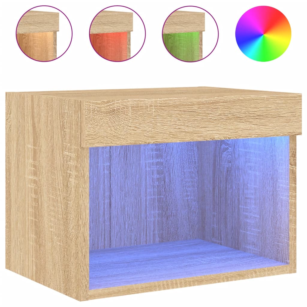 vidaXL Noční stolek s LED osvětlením nástěnný dub sonoma