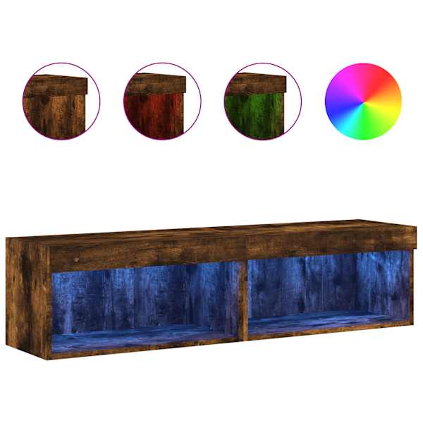 vidaXL LED-tuledega telerikapid 2 tk, suitsutatud tamm, 60x30x30 cm