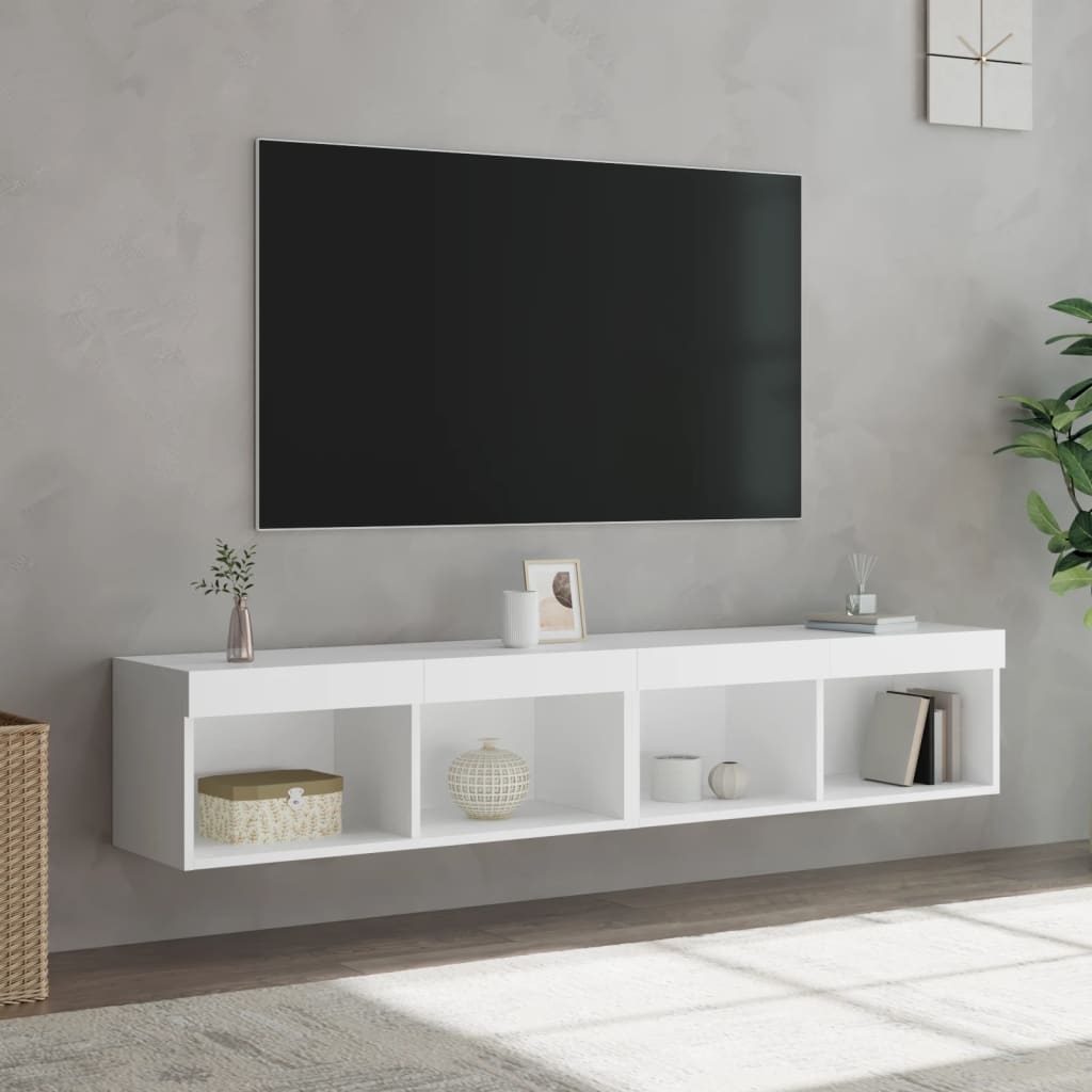 vidaXL Comode TV cu lumini LED, 2 buc., alb, 60x30x30 cm