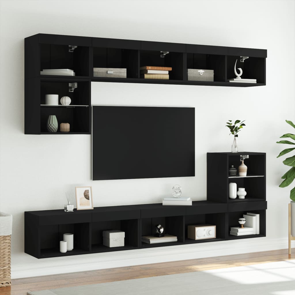 vidaXL Comode TV cu lumini LED, 2 buc., negru, 60x30x30 cm