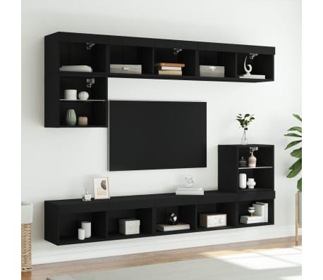 vidaXL Meubles TV avec lumi&egrave;res LED 2 pcs noir 80x30x30 cm