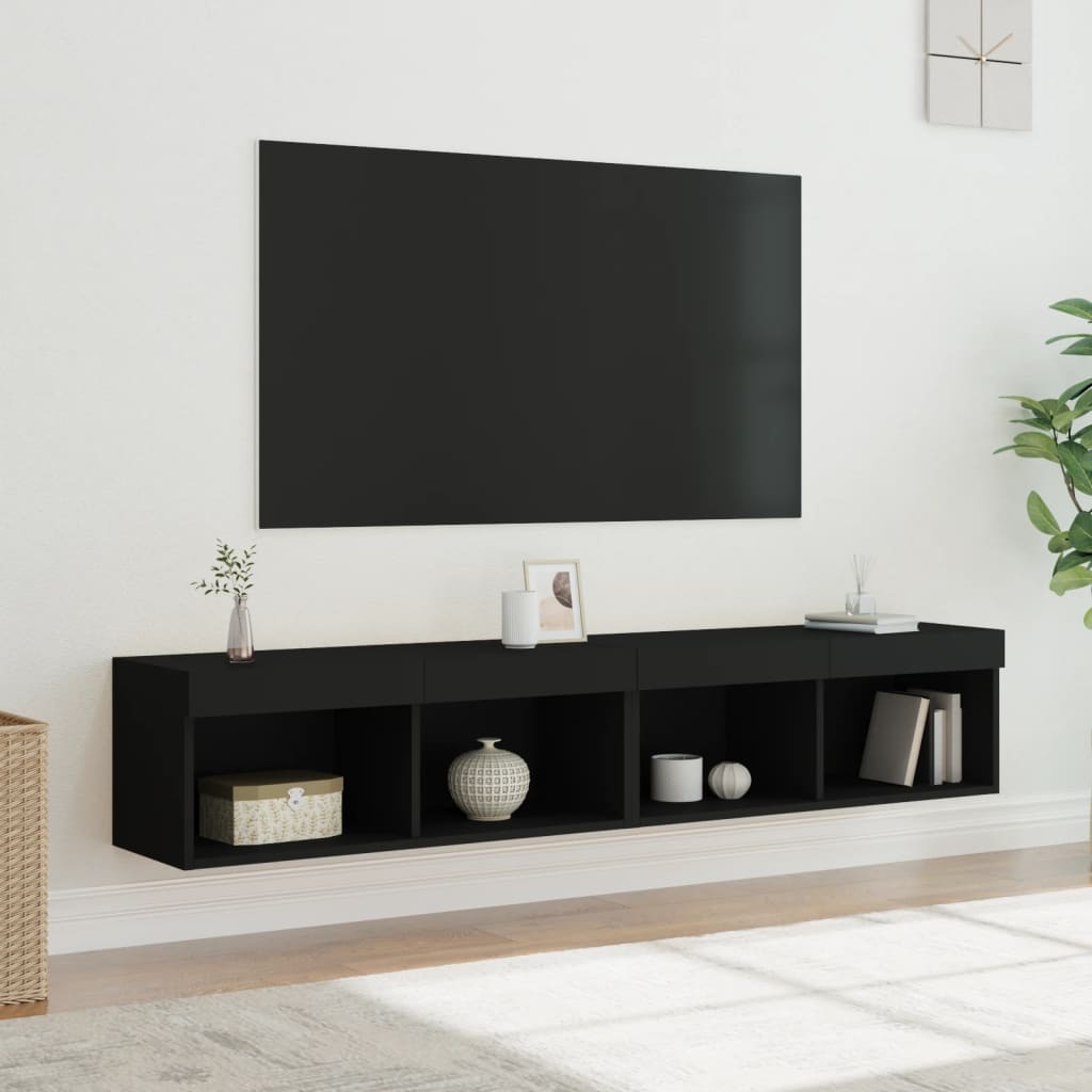 vidaXL Comode TV cu lumini LED, 2 buc., negru, 60x30x30 cm