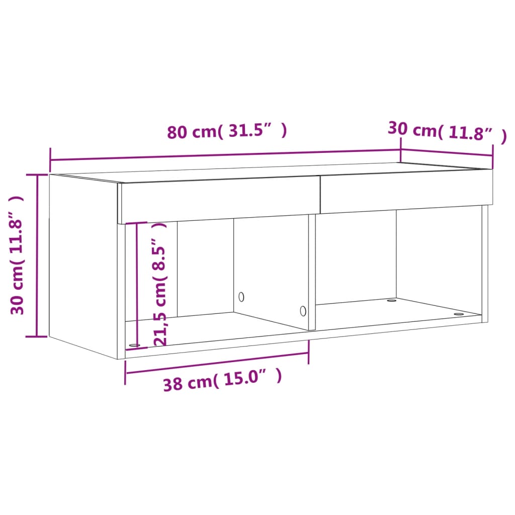 TV skříňka s LED osvětlením betonově šedá 80 x 30 x 30 cm - obrázek 17