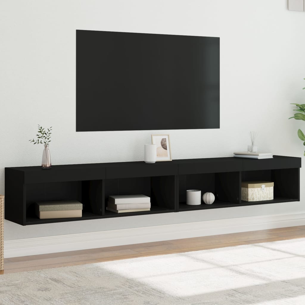vidaXL Comode TV cu lumini LED, 2 buc., negru, 100x30x30 cm