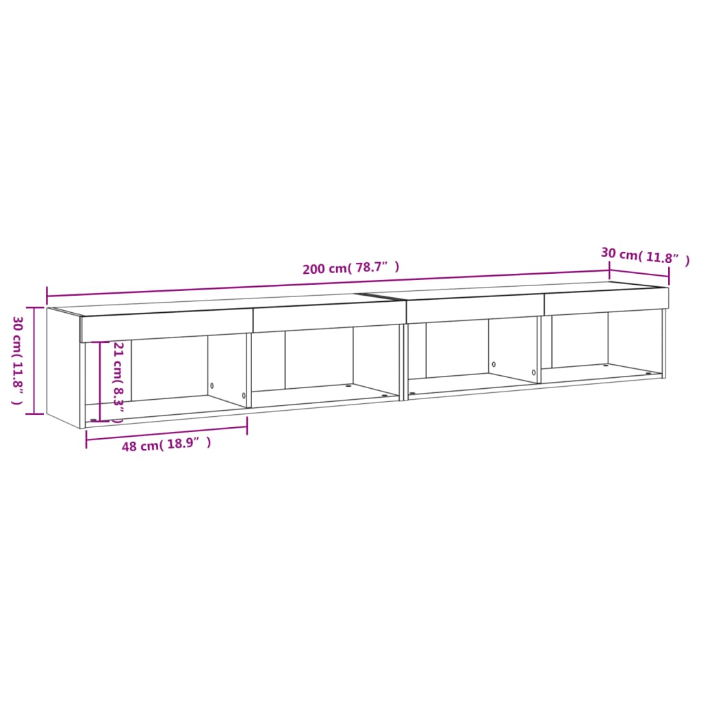 TV skříňky s LED osvětlením 2 ks betonově šedé 100 x 30 x 30 cm - obrázek 17