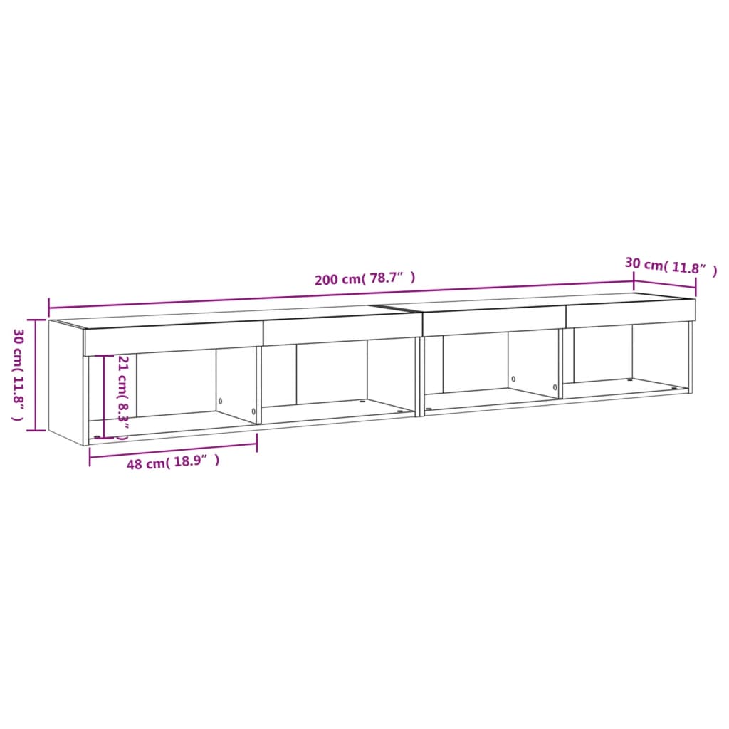 TV skříňky s LED osvětlením 2 ks kouřový dub 100 x 30 x 30 cm - obrázek 17