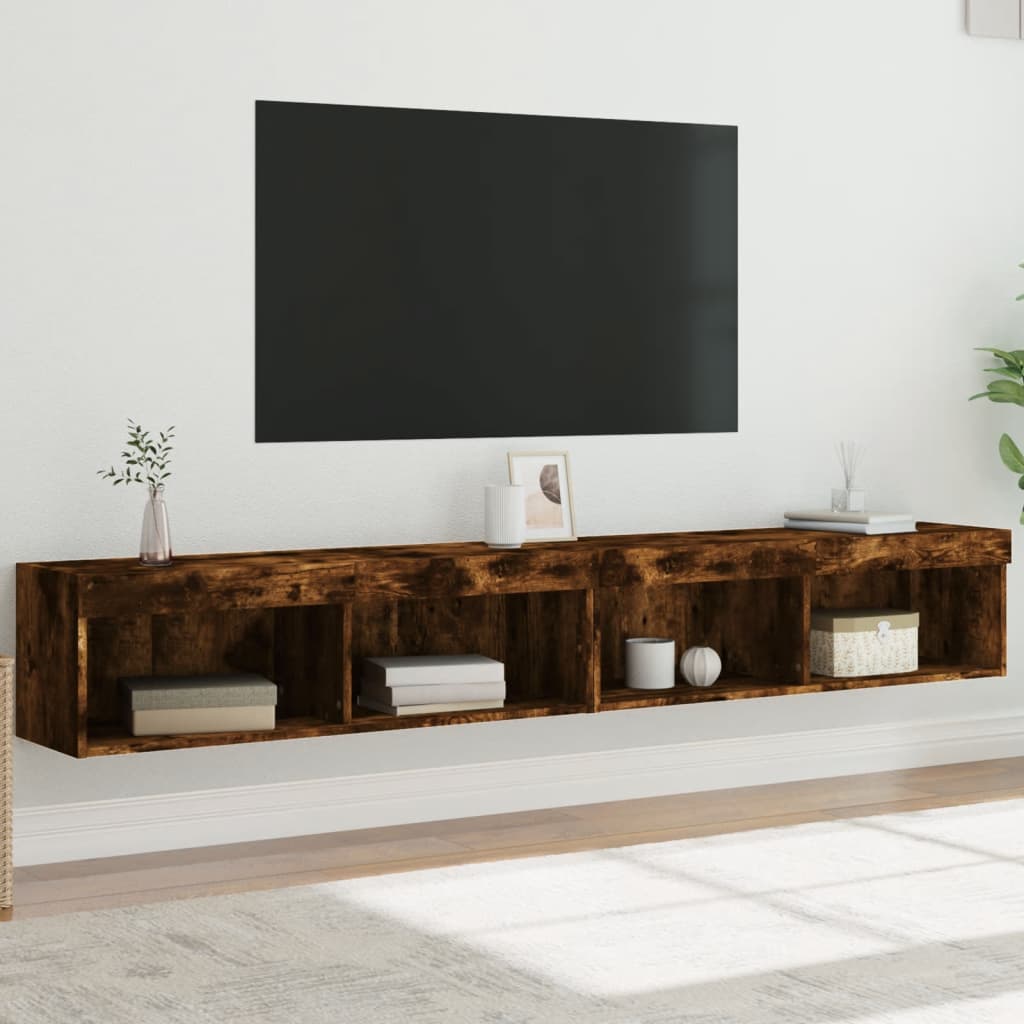 vidaXL Comode TV cu lumini LED, 2 buc., stejar fumuriu, 100x30x30 cm