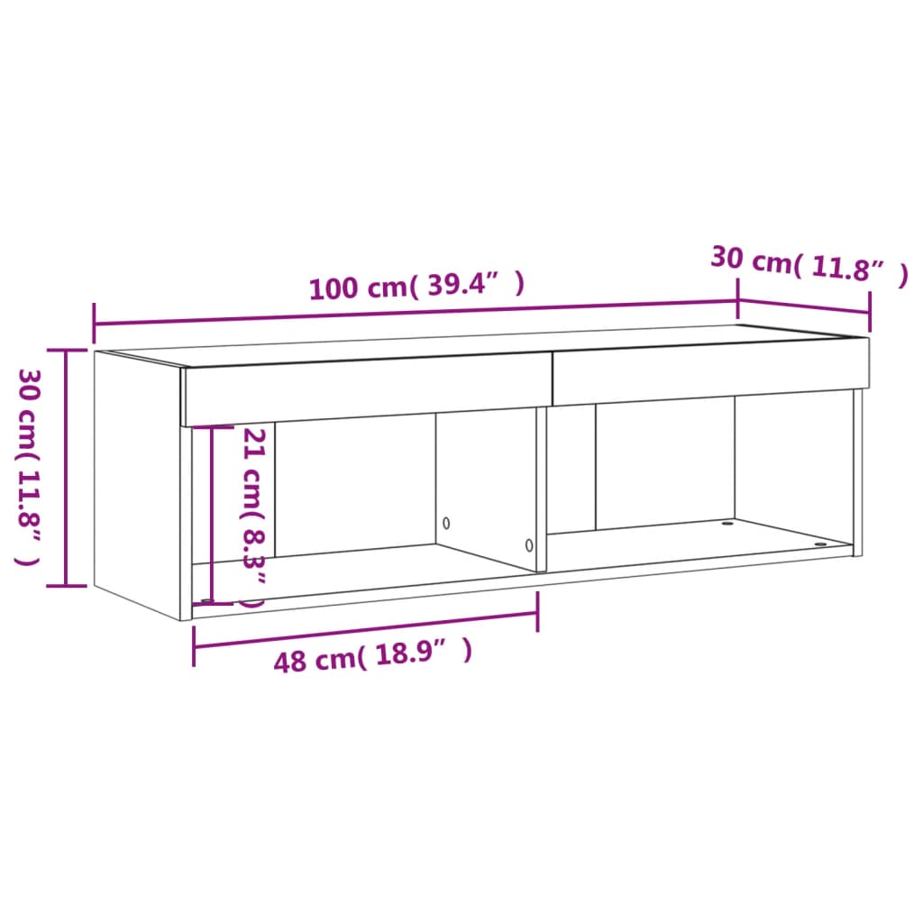 TV skříňka s LED osvětlením šedá sonoma 100 x 30 x 30 cm - obrázek 19