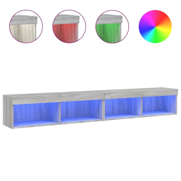 vidaXL LED-tuledega telerikapid 2 tk, hall Sonoma tamm, 100x30x30 cm