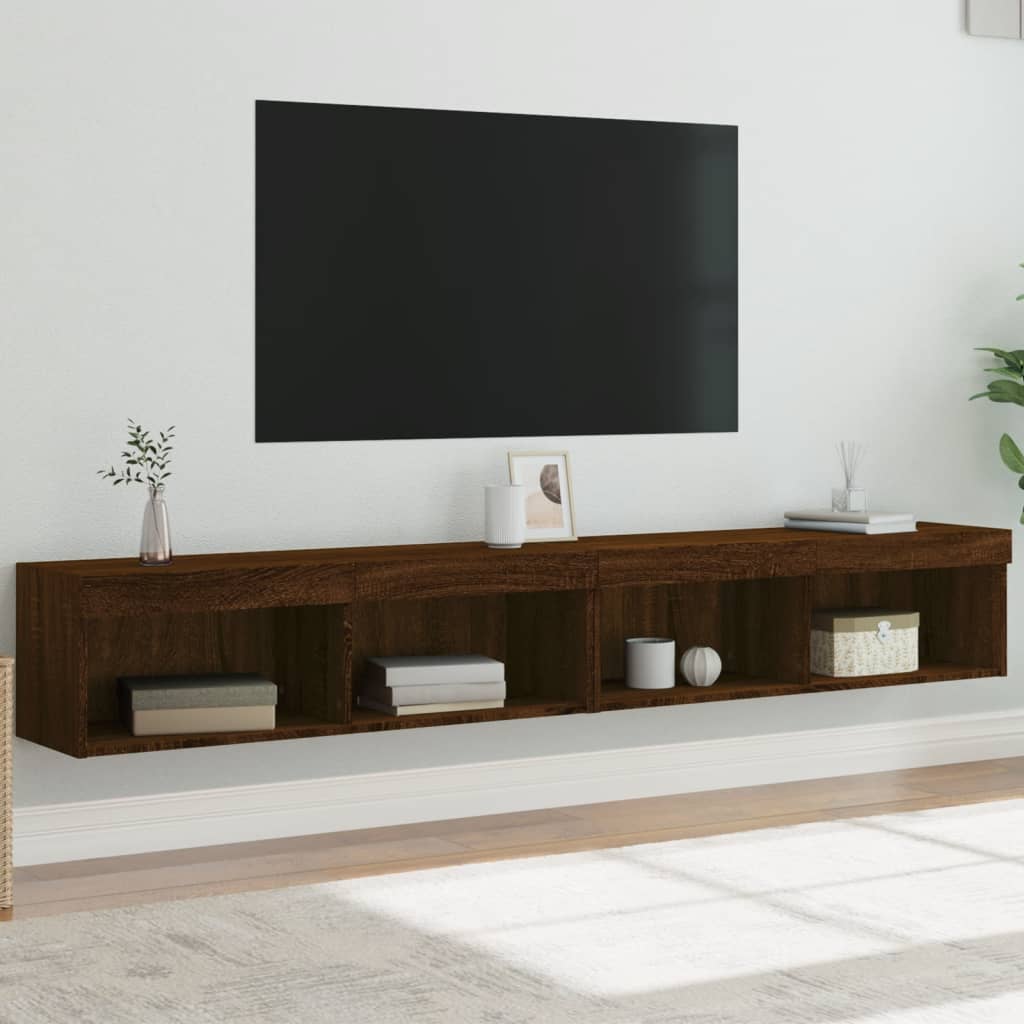 vidaXL Comode TV cu lumini LED, 2 buc., stejar maro, 100x30x30 cm