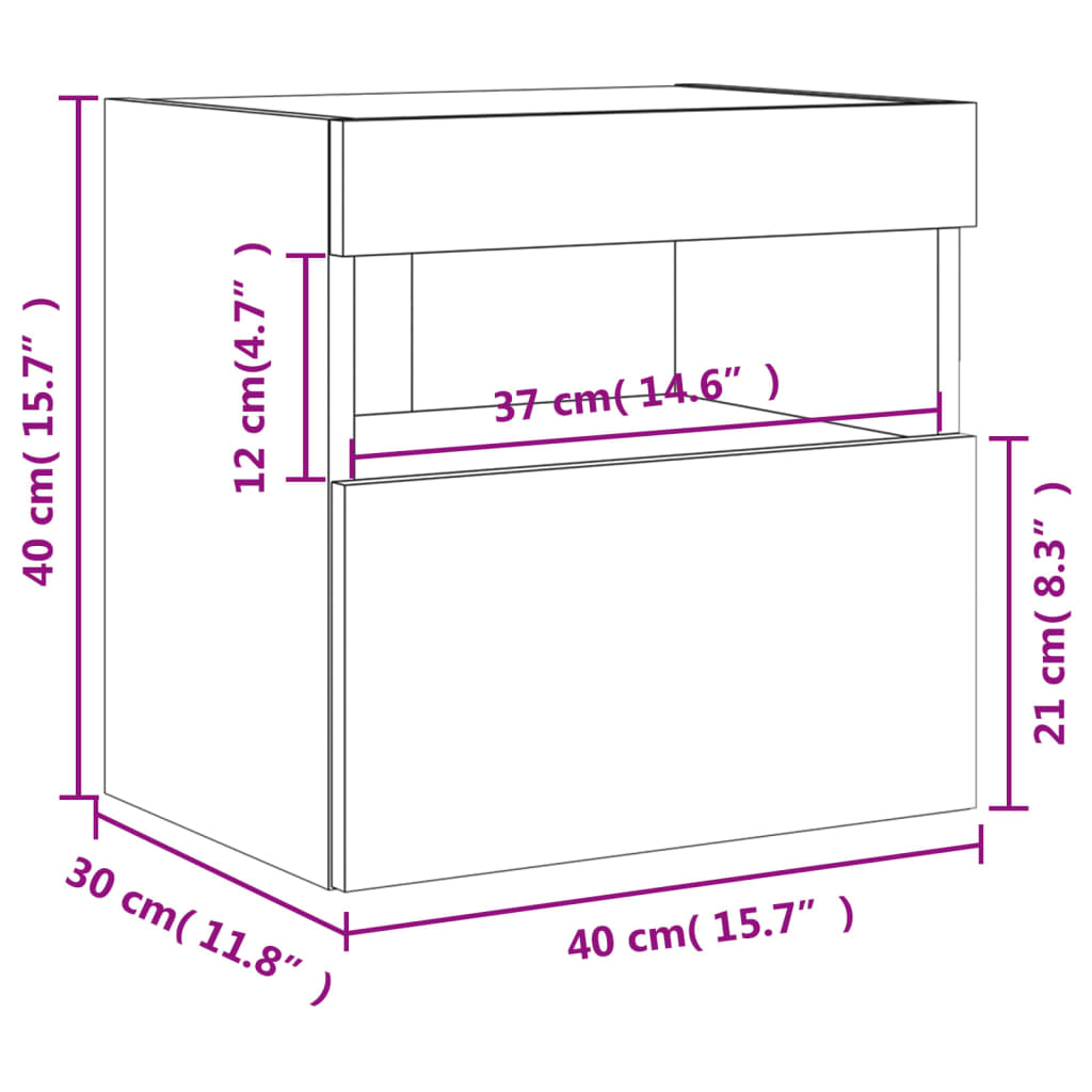 Nástěnná TV skříňka s LED osvětlením kouřový dub 40x30x40 cm - obrázek 18