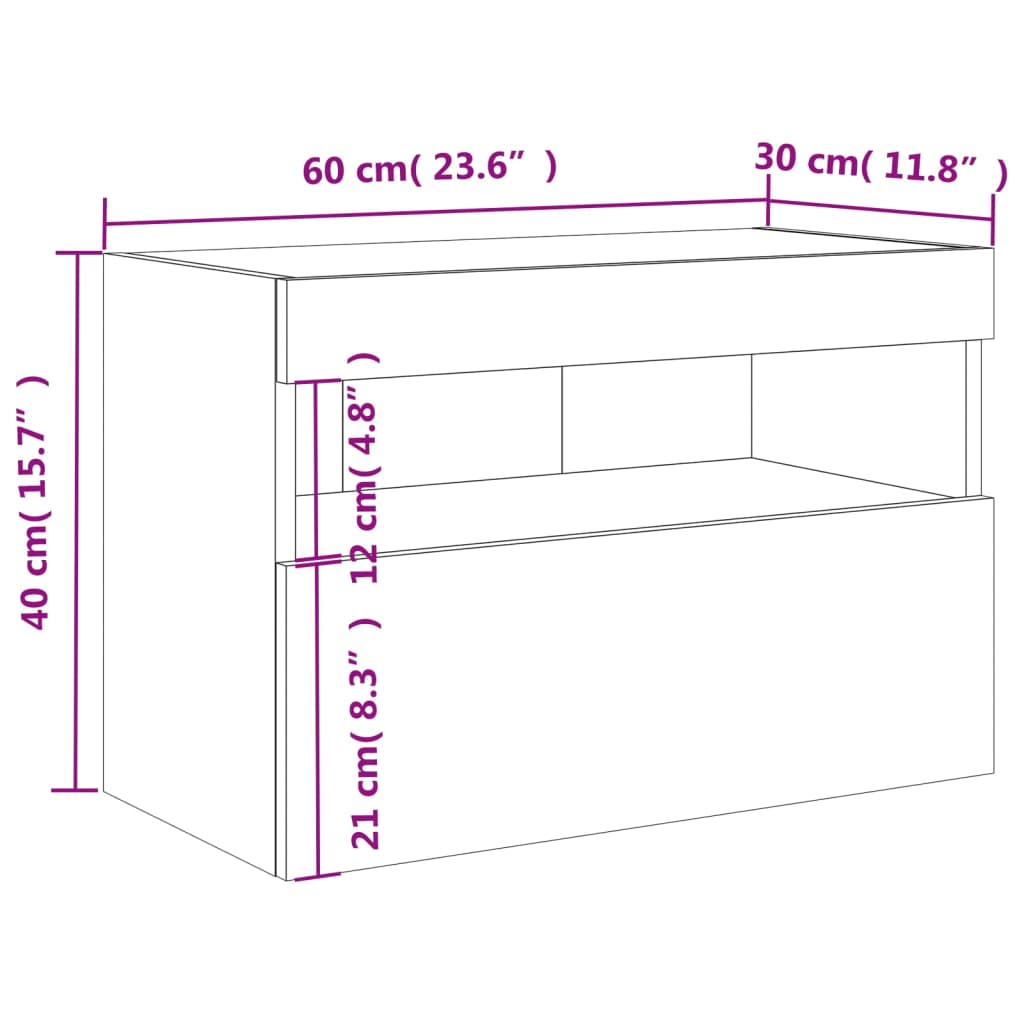 Nástěnná TV skříňka s LED osvětlením bílá 60 x 30 x 40 cm - obrázek 18