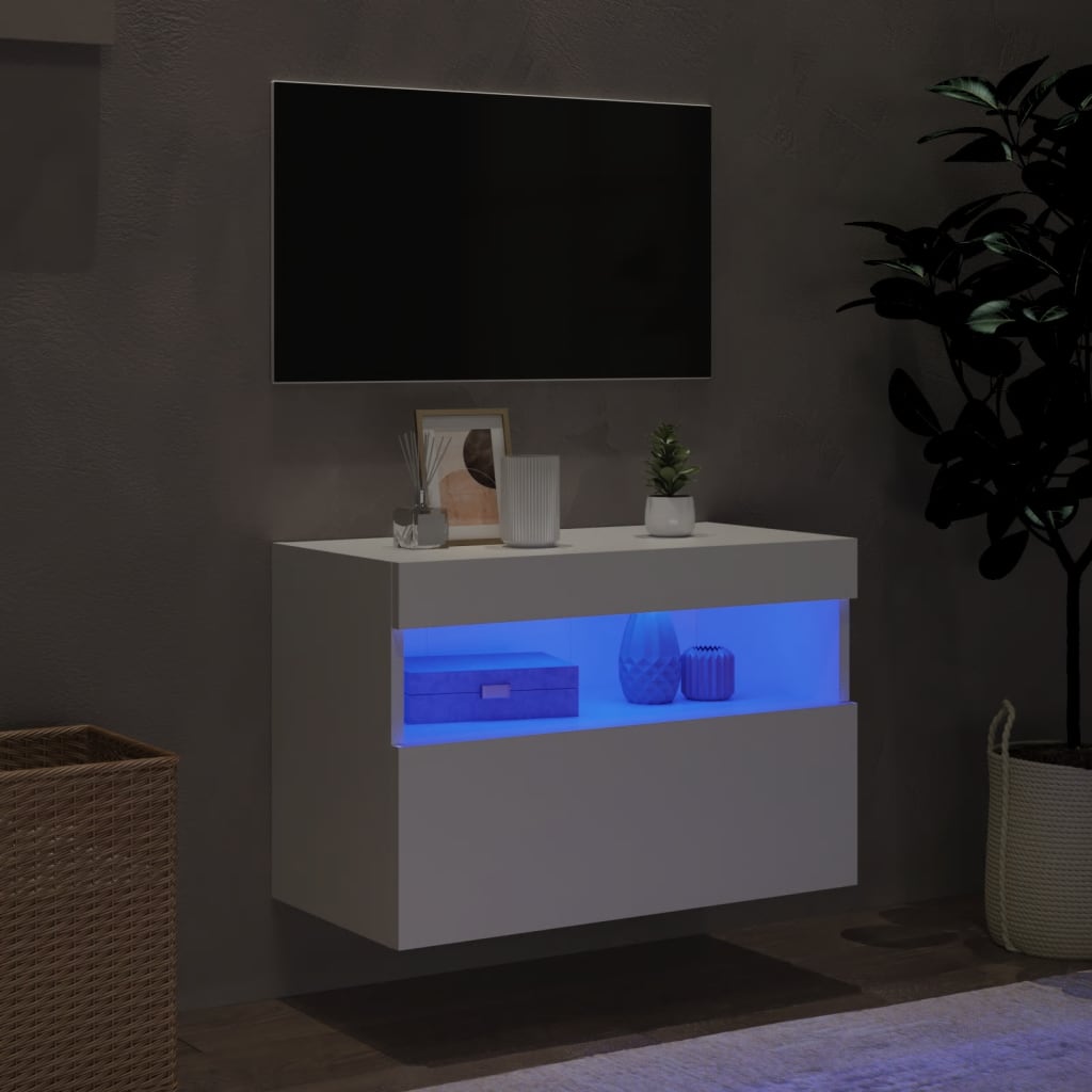  TV nástenná skrinka s LED svetlami biela 60x30x40 cm