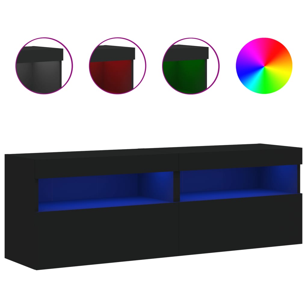 vidaXL Nástěnné TV skříňky s LED osvětlením 2 ks černé 60 x 30 x 40 cm