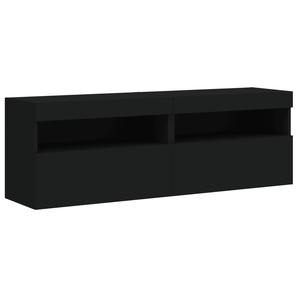 vidaXL Tv-wandmeubels met LED-verlichting 2 st 60x30x40 cm zwart afbeelding