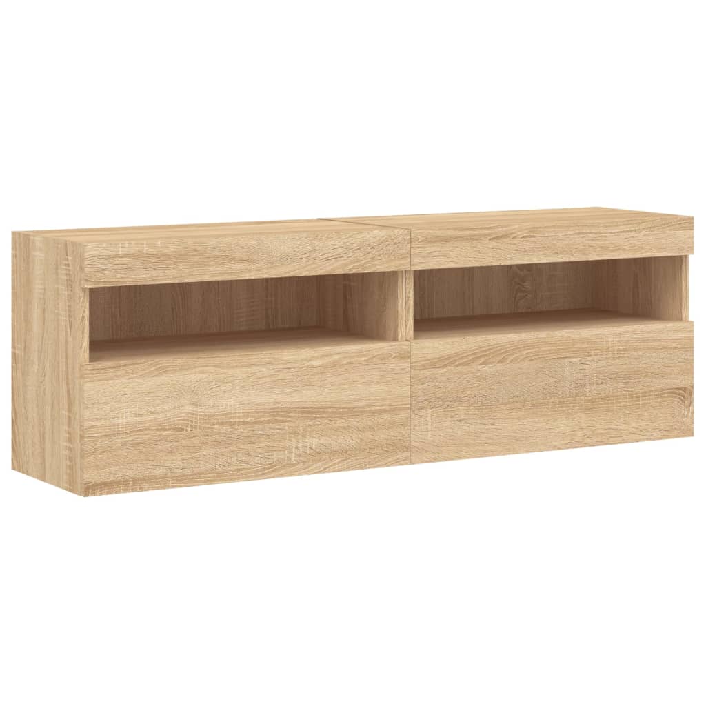 vidaXL TV-seinäkaapit LED-valoilla 2 kpl Sonoma-tammi 60x30x40 cm
