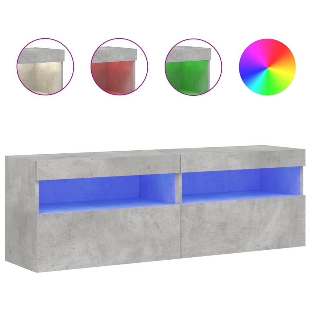 vidaXL Nástěnné TV skříňky s LED 2 ks betonově šedé 60 x 30 x 40 cm
