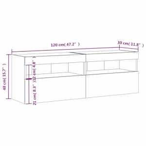 Nástěnné TV skříňky s LED 2 ks betonově šedé 60 x 30 x 40 cm - obrázek 18