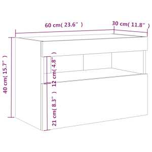 Nástěnná TV skříňka s LED osvětlením kouřový dub 60x30x40 cm - obrázek 18
