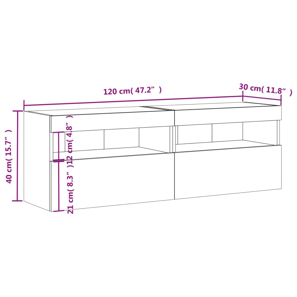 Nástěnné TV skříňky s LED 2 ks kouřový dub 60 x 30 x 40 cm - obrázek 18