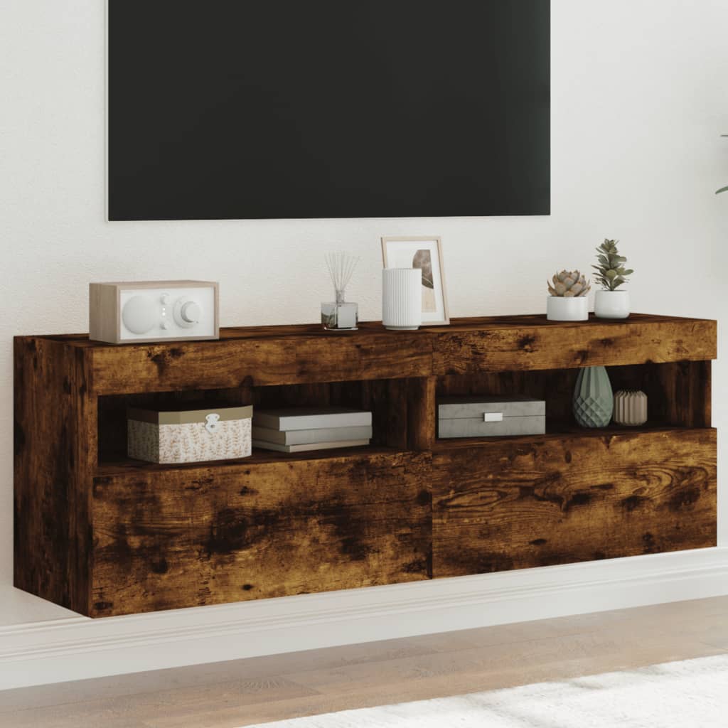 vidaXL TV-Wandschränke mit LED-Leuchten 2 Stk. Räuchereiche 60x30x40cm