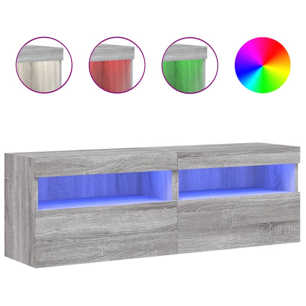Thumbnail - vidaXL TV-Wandschränke mit LED-Leuchten 2 Stk. Grau Sonoma 60x30x40 cm
