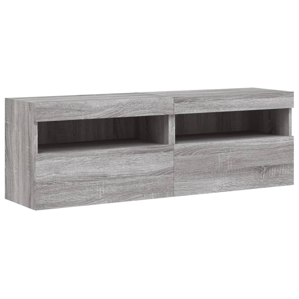 Thumbnail - vidaXL TV-Wandschränke mit LED-Leuchten 2 Stk. Grau Sonoma 60x30x40 cm