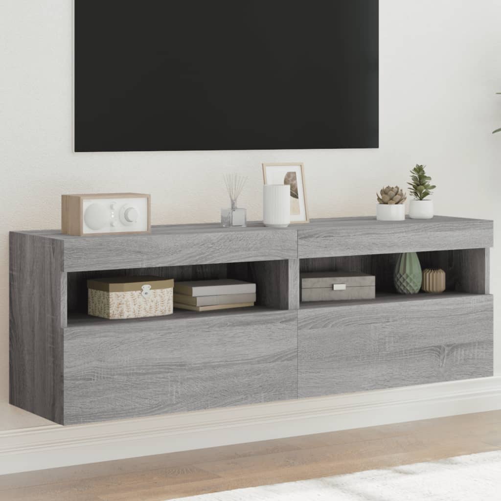 vidaXL TV-Wandschränke mit LED-Leuchten 2 Stk. Grau Sonoma 60x30x40 cm