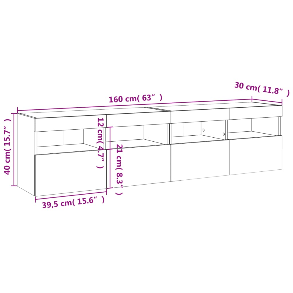 Nástěnné TV skříňky s LED osvětlením 2 ks bílé 80 x 30 x 40 cm - obrázek 18