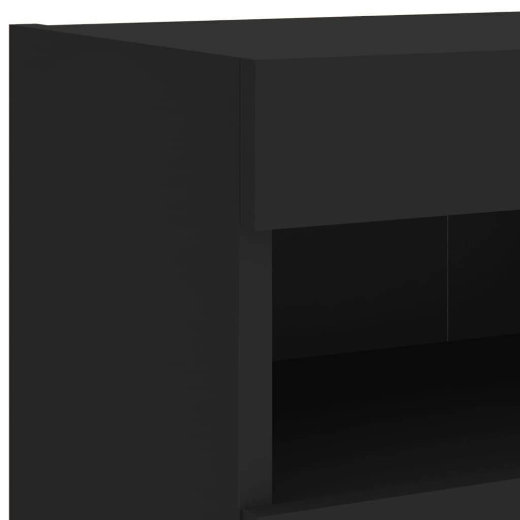 Comode TV de perete cu lumini LED, 2 buc., negru, 80x30x40 cm