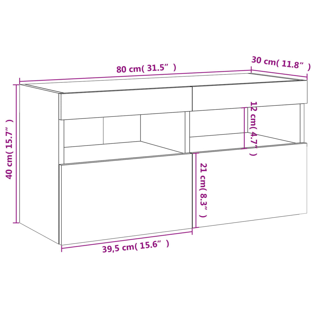 Nástěnná TV skříňka s LED osvětlením dub sonoma 80 x 30 x 40 cm - obrázek 18