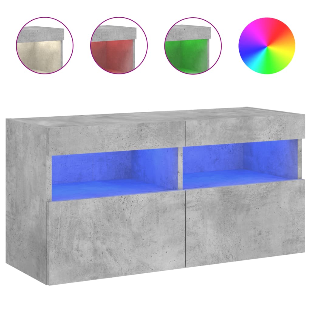 vidaXL Nástěnná TV skříňka s LED osvětlením betonově šedá 80x30x40 cm